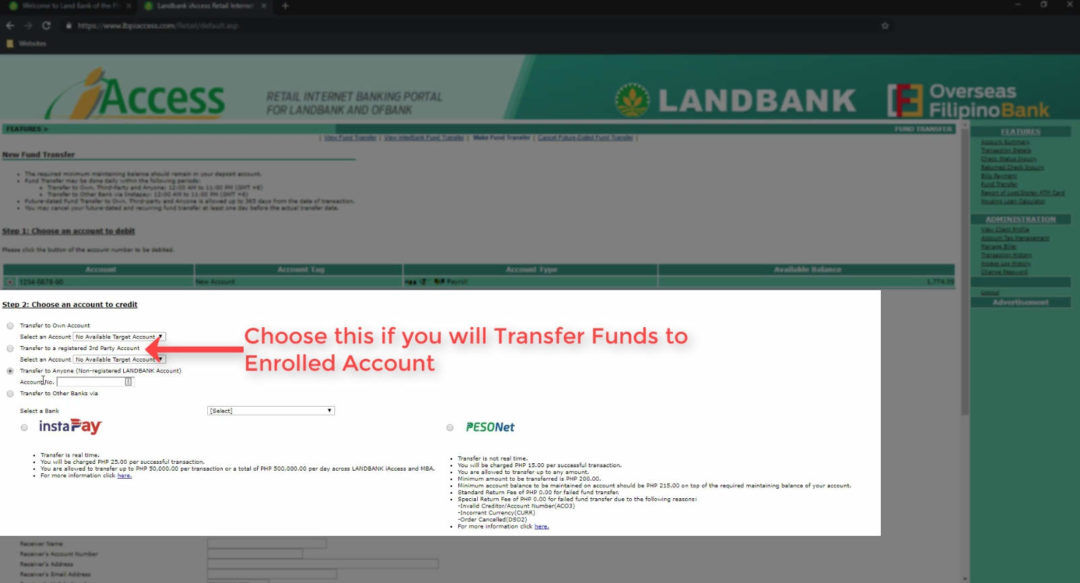 Landbank Fund Transfer Online Send Money To Rd Party For Free