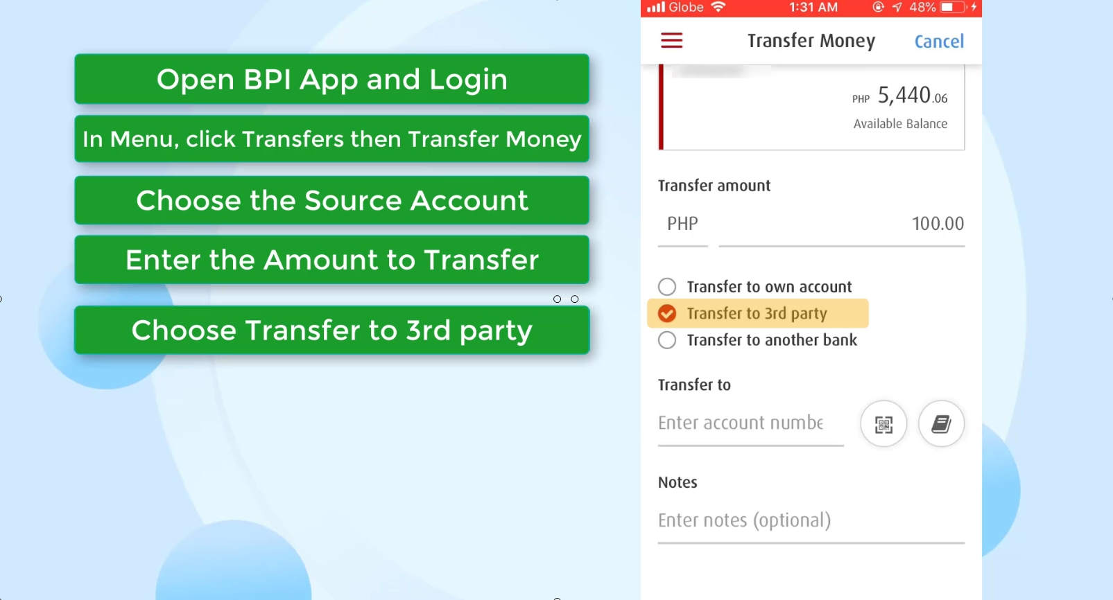 BPI Transfer to 3rd Party using QR Code for FREE (2019)