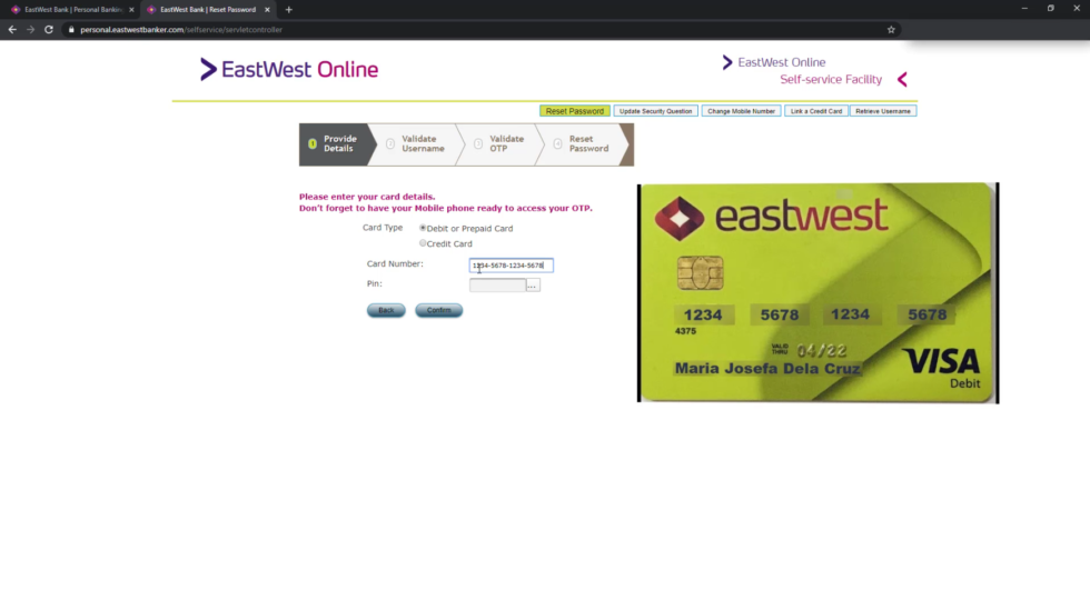 Eastwest Bank Online Savings Account: How to Reset Password